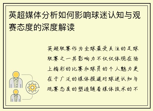 英超媒体分析如何影响球迷认知与观赛态度的深度解读
