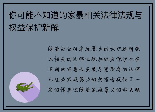 你可能不知道的家暴相关法律法规与权益保护新解